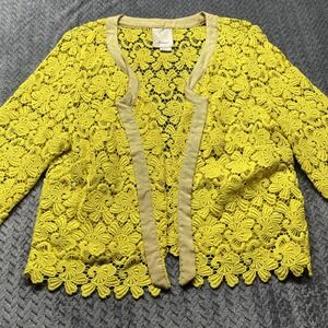 Anthropologie Cardigan L Boho Knit Crochet Yellow Cropped Long Sleeve Elevenses‎